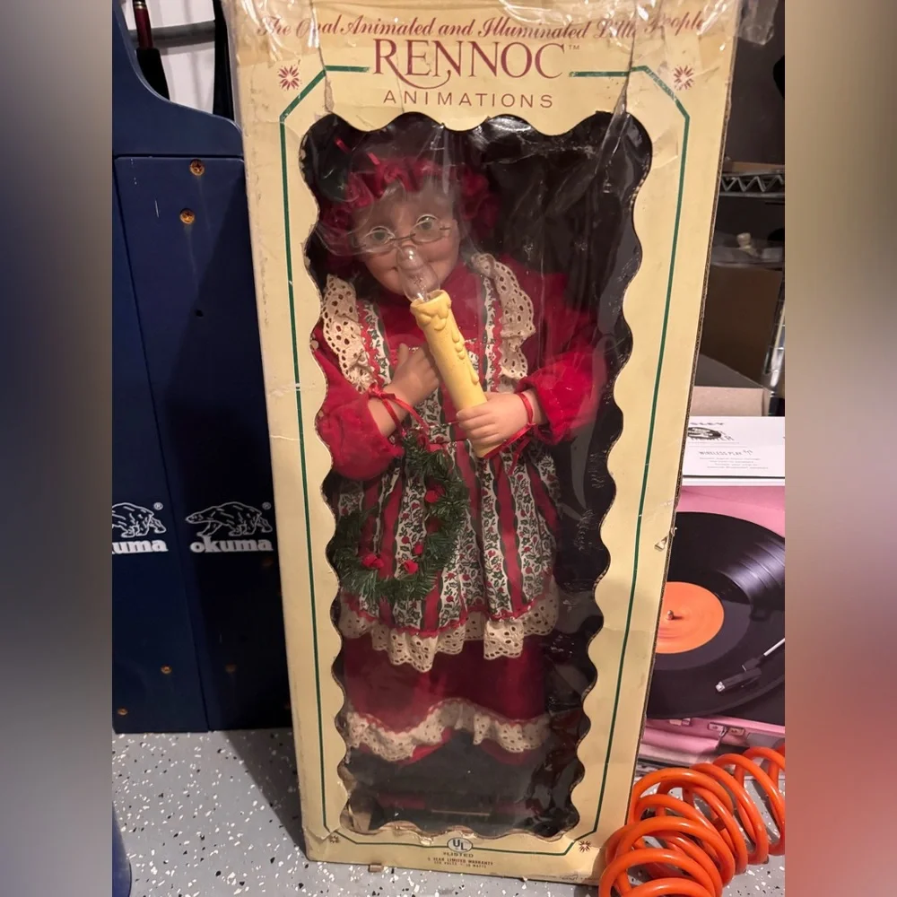 Vintage Retired Rennoc Animated Holiday Figure in Red and Green Works! 1980s